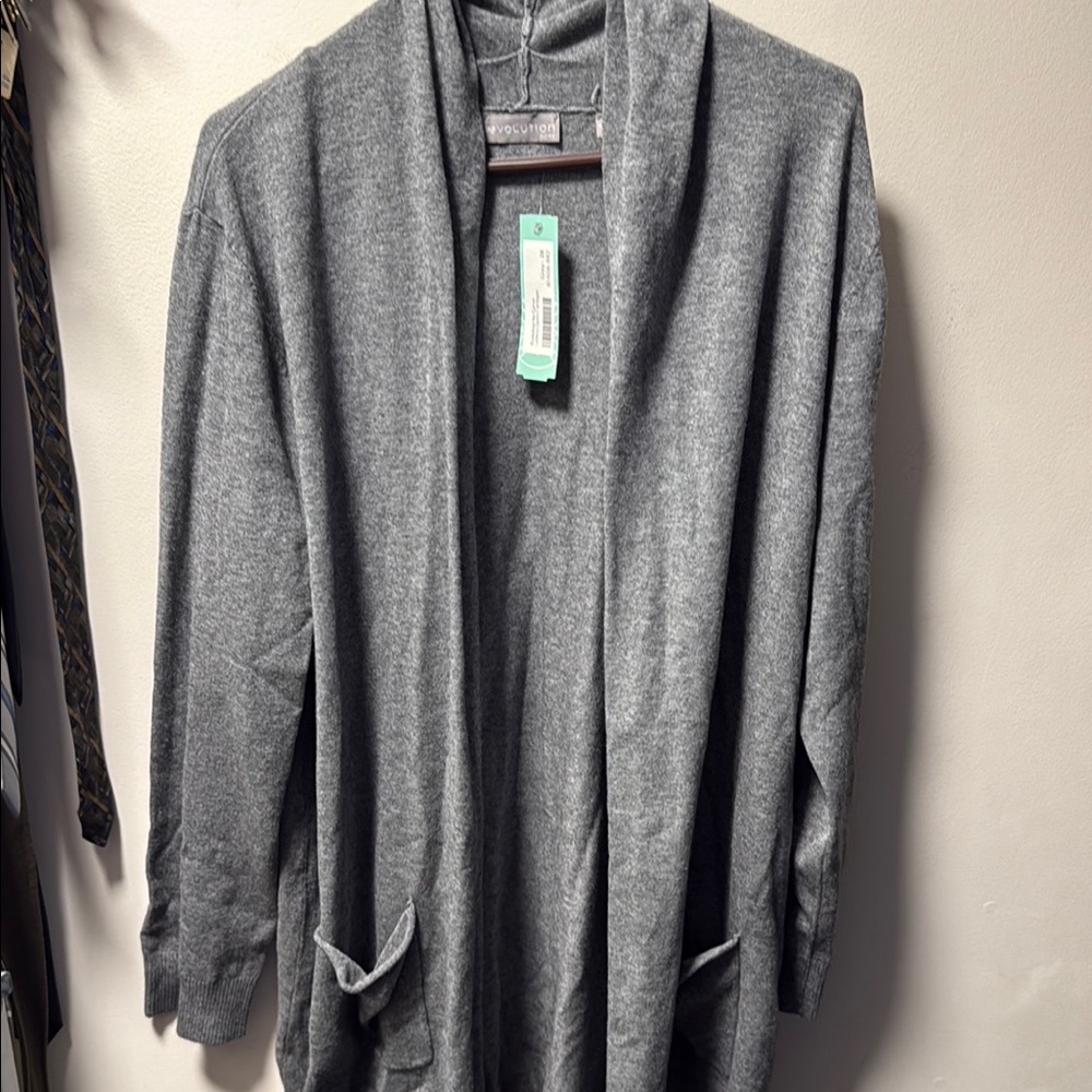 Evolution and Creation Gray Cardigan Sweater with Open Front